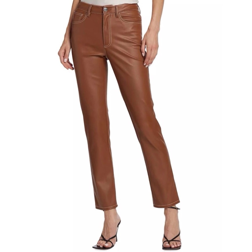 Staud Vegan Leather Pants Elliot Brown Straight Leg Size 00